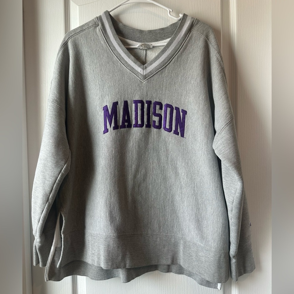 Champion Reverse Weave JMU MADISON Sweatshirt Large Oversized High Low